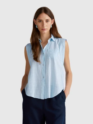 Benetton, Sleeveless Shirt With Knot, size XXS, Light Blue, Women United Colors of Benetton