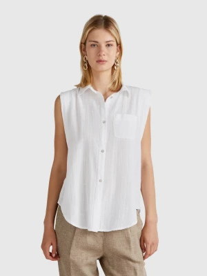 Benetton, Sleeveless Shirt With Knot, size XXS, White, Women United Colors of Benetton