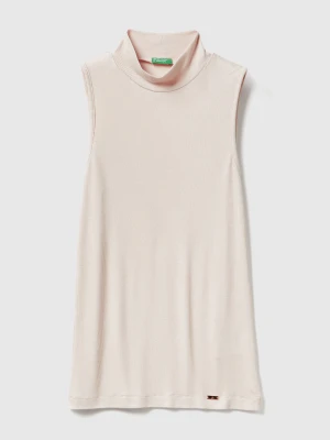Benetton, Sleeveless T-shirt With High Neck, Size: XXS, Beige, Women United Colors of Benetton