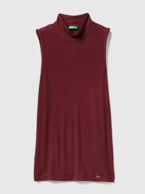 Benetton, Sleeveless T-shirt With High Neck, Size: XXS, Burgundy, Women United Colors of Benetton