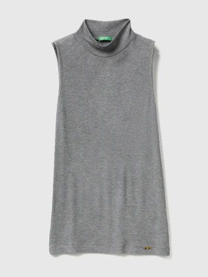 Benetton, Sleeveless T-shirt With High Neck, Size: L, Dark Gray, Women United Colors of Benetton