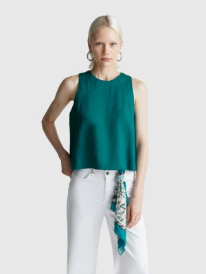 Benetton, Sleeveless Top In Pure Linen, size XXS, Dark Green, Women United Colors of Benetton