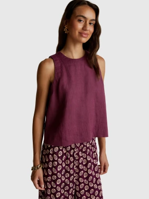 Benetton, Sleeveless Top In Pure Linen, Size: XXS, Plum, Women United Colors of Benetton