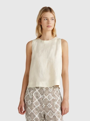 Benetton, Sleeveless Top In Pure Linen, size XXS, Beige, Women United Colors of Benetton