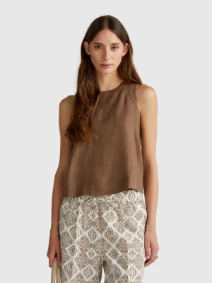 Benetton, Sleeveless Top In Pure Linen, size XXS, Brown, Women United Colors of Benetton