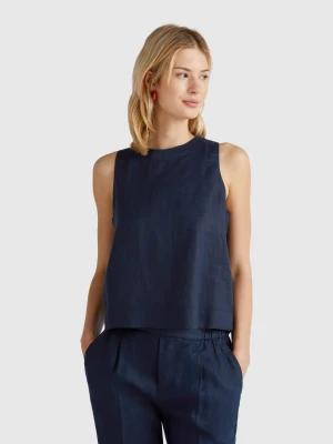 Benetton, Sleeveless Top In Pure Linen, size XXS, Dark Blue, Women United Colors of Benetton