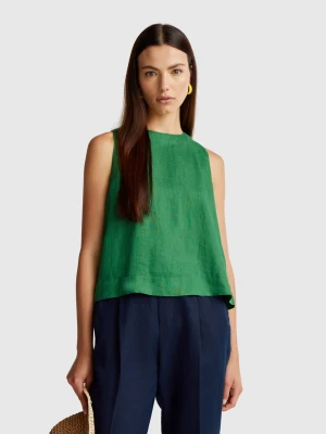 Benetton, Sleeveless Top In Pure Linen, size XL, Green, Women United Colors of Benetton