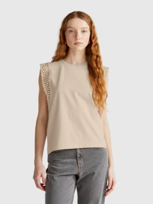 Benetton, Sleeveless Top With Macramè, size XXS, Beige, Women United Colors of Benetton