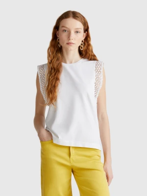 Benetton, Sleeveless Top With Macramè, size XXS, White, Women United Colors of Benetton