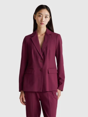 Benetton, Slim Fit Blazer, Burgundy, Women United Colors of Benetton