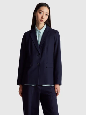 Benetton, Slim Fit Blazer, Dark Blue, Women United Colors of Benetton