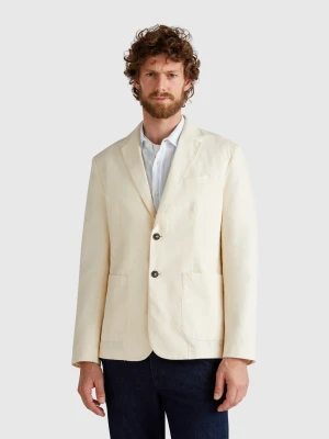Benetton, Slim Fit Blazer In Linen Blend, size 56, Beige, Men United Colors of Benetton