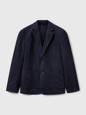 Benetton, Slim Fit Blazer In Linen Blend, Size: 56, Dark Blue, Men United Colors of Benetton