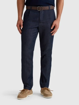 Benetton, Slim Fit Chambray Chinos, size 58, Blue, Men United Colors of Benetton