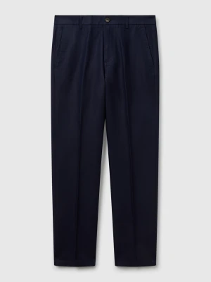 Benetton, Slim Fit Chinos In Linen Blend, Size: 48, Dark Blue, Men United Colors of Benetton