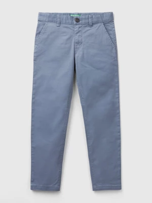 Benetton, Slim Fit Chinos In Stretch Cotton, size 2XL, Air Force Blue, Kids United Colors of Benetton
