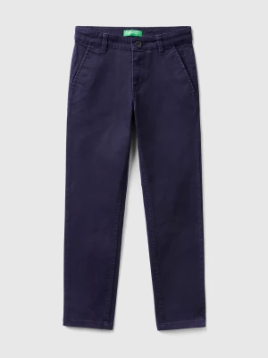 Benetton, Slim Fit Chinos In Stretch Cotton, size 2XL, Dark Blue, Kids United Colors of Benetton