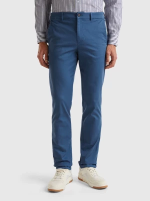 Benetton, Slim Fit Chinos In Stretch Cotton, size 42, Air Force Blue, Men United Colors of Benetton