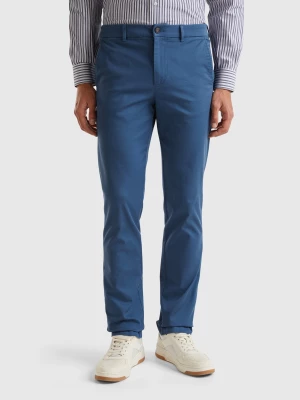 Benetton, Slim Fit Chinos In Stretch Cotton, size 42, Air Force Blue, Men United Colors of Benetton