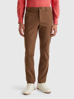 Benetton, Slim Fit Chinos In Stretch Cotton, size 42, Brown, Men United Colors of Benetton