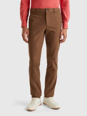 Benetton, Slim Fit Chinos In Stretch Cotton, size 42, Brown, Men United Colors of Benetton