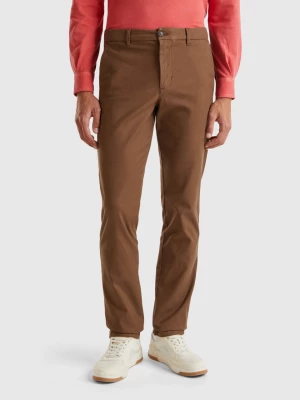 Benetton, Slim Fit Chinos In Stretch Cotton, size 52, Brown, Men United Colors of Benetton