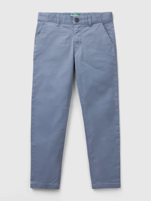 Benetton, Slim Fit Chinos In Stretch Cotton, size L, Air Force Blue, Kids United Colors of Benetton