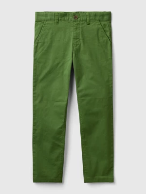 Benetton, Slim Fit Chinos In Stretch Cotton, size L, Military Green, Kids United Colors of Benetton