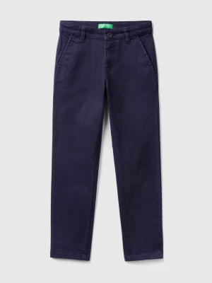 Benetton, Slim Fit Chinos In Stretch Cotton, size M, Dark Blue, Kids United Colors of Benetton