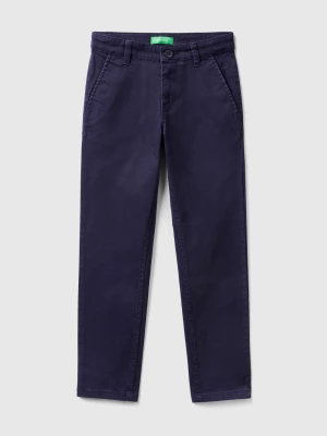 Benetton, Slim Fit Chinos In Stretch Cotton, size M, Dark Blue, Kids United Colors of Benetton