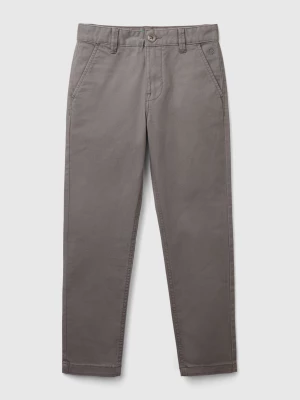 Benetton, Slim Fit Chinos In Stretch Cotton, size M, Dark Gray, Kids United Colors of Benetton