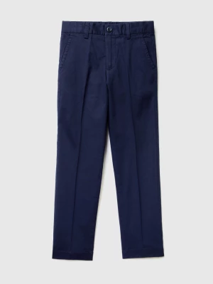 Benetton, Slim Fit Chinos In Stretch Cotton, size S, Dark Blue, Kids United Colors of Benetton