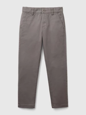 Benetton, Slim Fit Chinos In Stretch Cotton, size XL, Dark Gray, Kids United Colors of Benetton