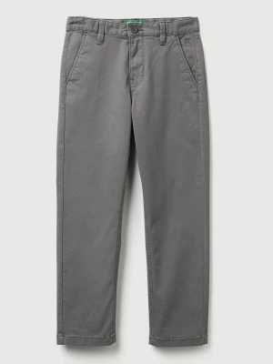 Benetton, Slim Fit Chinos In Stretch Cotton, Size: L, Dark Gray, Kids United Colors of Benetton