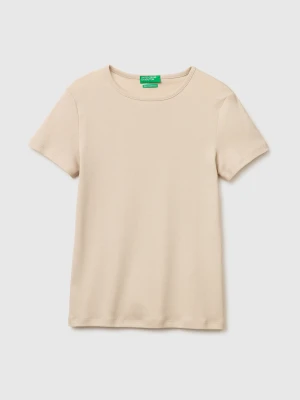 Benetton, Slim Fit Crew Neck T-shirt, Size: XXS, Beige, Women United Colors of Benetton