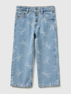 Benetton, Slim Fit Jeans With Bow Print, Size: 116, Light Blue, Kids United Colors of Benetton