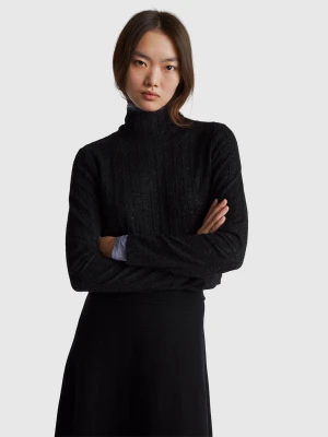 Benetton, Slim Fit Lace Blouse, Size: XS, Black, Women United Colors of Benetton