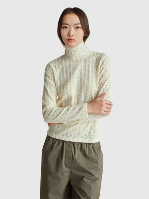 Benetton, Slim Fit Lace Blouse, Size: XS, Creamy White, Women United Colors of Benetton