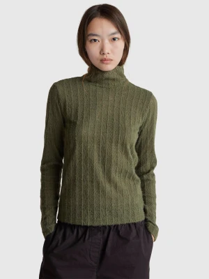 Benetton, Slim Fit Lace Blouse, Size: XS, Military Green, Women United Colors of Benetton