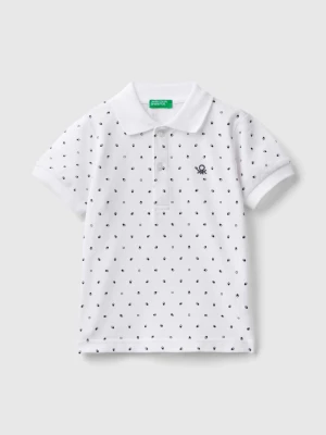 Benetton, Slim Fit Micro Patterned Polo, size 104, White, Kids United Colors of Benetton