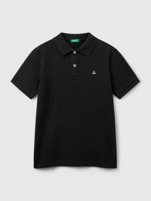 Benetton, Slim Fit Polo In Pure Cotton, Size: XL, Black, Kids United Colors of Benetton