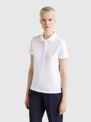 Benetton, Slim Fit Polo In Stretch Cotton, size S, White, Women United Colors of Benetton