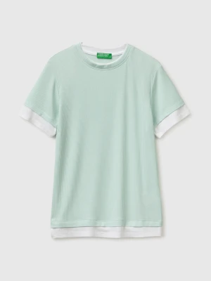 Benetton, Slim Fit Ribbed T-shirt, Size: XS, Aqua, Women United Colors of Benetton