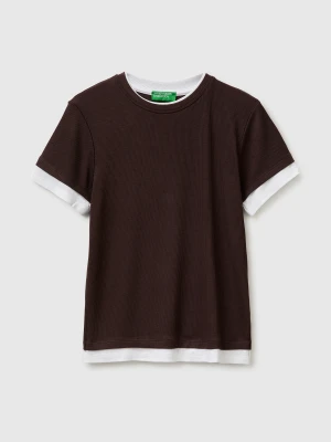 Benetton, Slim Fit Ribbed T-shirt, Size: XS, Brown, Women United Colors of Benetton