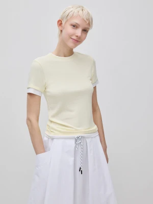 Benetton, Slim Fit Ribbed T-shirt, Size: XS, Yellow, Women United Colors of Benetton