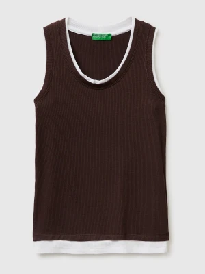 Benetton, Slim Fit Ribbed Tank Top, Size: XS, Brown, Women United Colors of Benetton