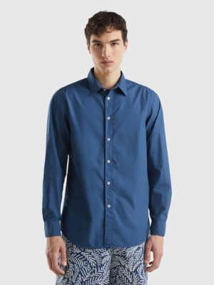 Benetton, Slim Fit Shirt In 100% Cotton, size L, Air Force Blue, Men United Colors of Benetton