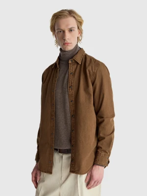 Benetton, Slim Fit Shirt In 100% Cotton, Size: XS, Brown, Men United Colors of Benetton