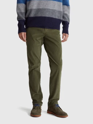 Benetton, Slim Fit Stretch Corduroy Trousers, Size: 56, Military Green, Men United Colors of Benetton
