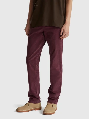 Benetton, Slim Fit Stretch Corduroy Trousers, Size: 56, Plum, Men United Colors of Benetton